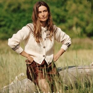 NWT Doen Heirloom Clarke Cardigan Oatmeal Olympia Fair Isle L